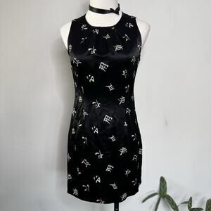 Vintage 90s Black Satin Sheath Mini Dress Asian Goth Indie Grunge Whimsygoth 5